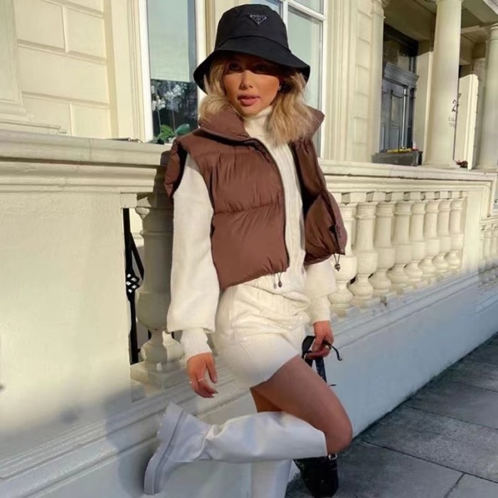 Cotton Puffer Crop Vest Down Jacket