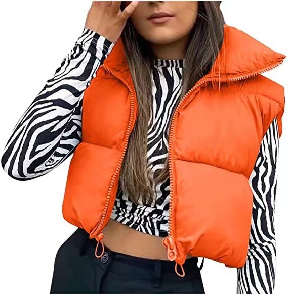 Cotton Puffer Crop Vest Down Jacket