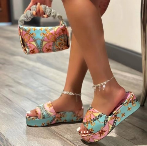 Bandanna Non-Slip Outdoor Slippers Floral Platform Sandals