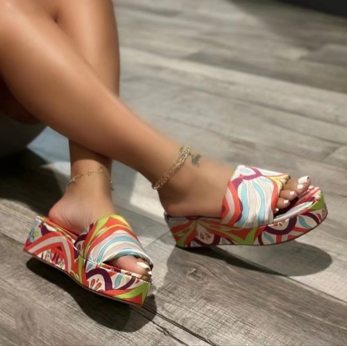 Bandanna Non-Slip Outdoor Slippers Floral Platform Sandals