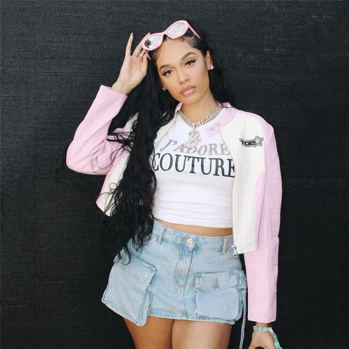 Washed Cargo Denim Mini Skirt Medium Stretch