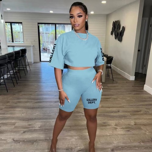 Solid Color Short Sleeve Two Piece Casual Set Shorts Set