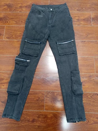 Dark Grey Denim Cotton Skinny Pants Midi Stertch