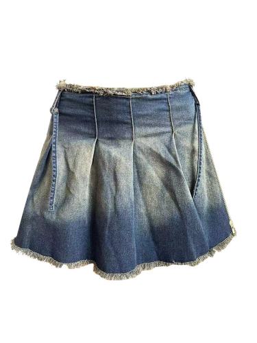 Denim Pleated Mini Skirt High Stretch