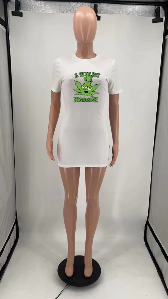 Rib Digital Printing Casual Mini Dress