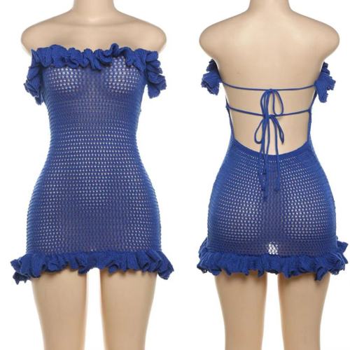 Blue Sexy Knit Tube Mini Dress
