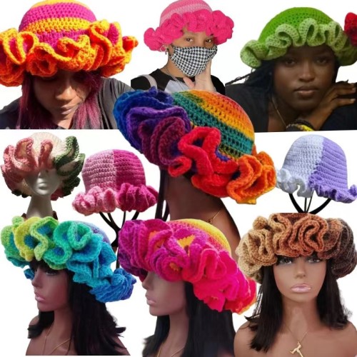 Handmade Falbala Knit Hats Color Mixtrue