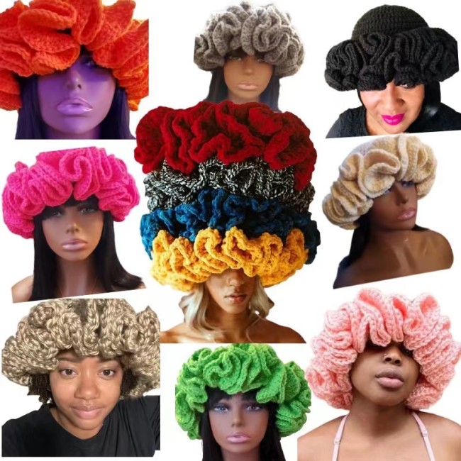 Handmade Falbala Knit Hats Solid Color