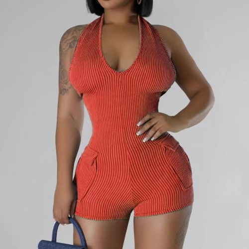 Jacquard Halter Cargo Jumpsuit
