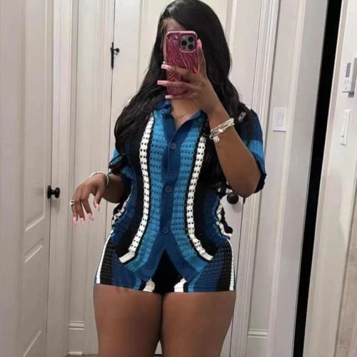 Knit Button Tee Shirts Shorts Set