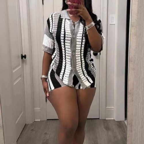 Knit Button Tee Shirts Shorts Set