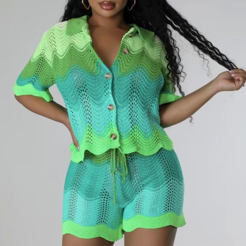 Knit Button Tee Shirts Shorts Set