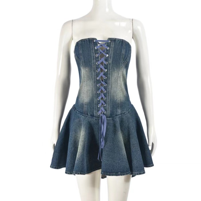String Tube Denim Mini Dress High Stretch