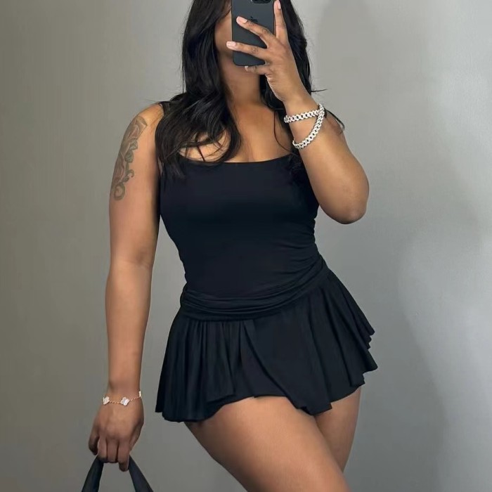 Cute Two Piece Top And Stacked Skort Set