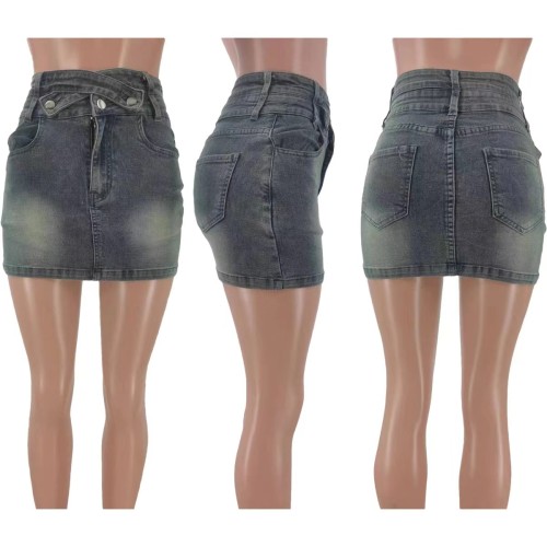 High Waist Denim Mini Skirt High Stretch