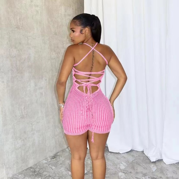 Knit Lace Up Sexy Knitted Jumpsuit