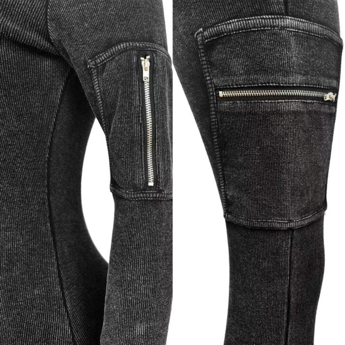 Acid Washed One Sleeve Cargo Jumpsuit
