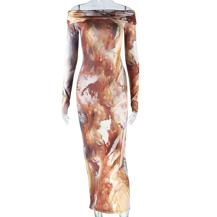 brown floral maxi dress, fall maxi dress, off shoulder maxi dress