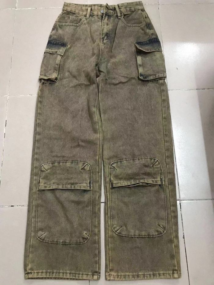 Trendy Straight Cargo Denim Pants None Stretch