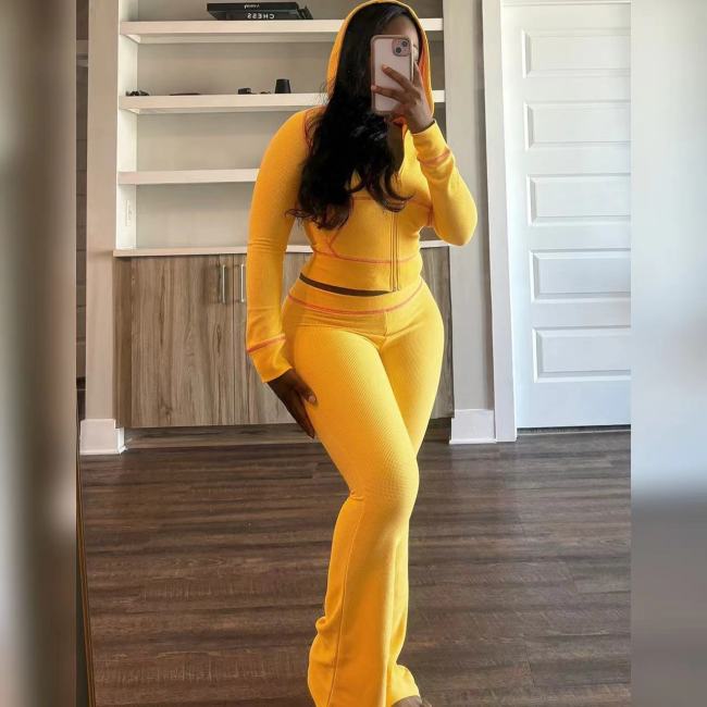 Waffle Weave Hoodie Tracksuit Flares Set