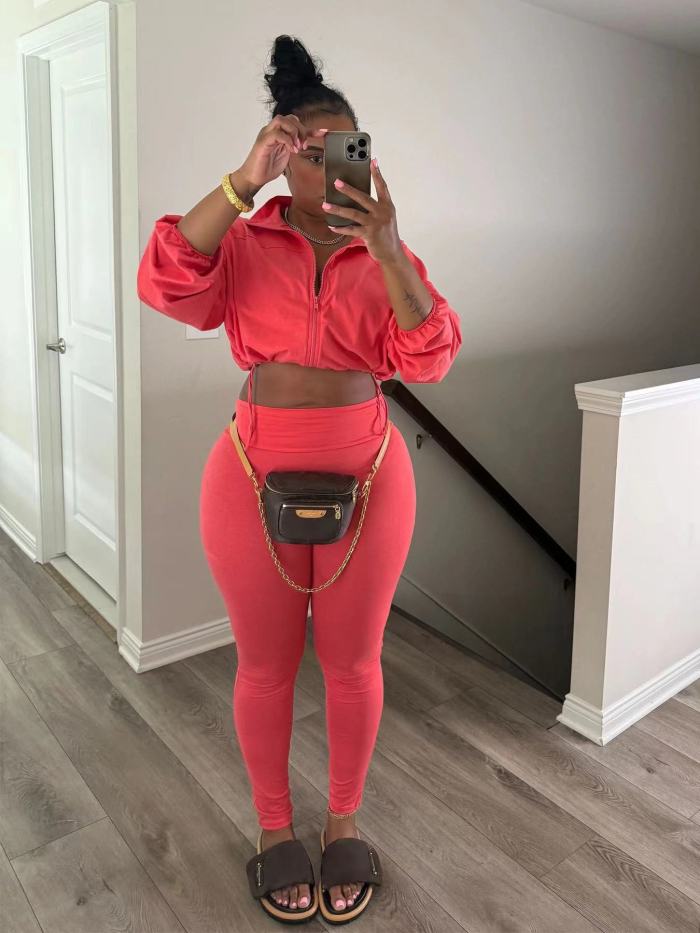 Fall Zipper Crop Top Skinny Tracksuit Casual Set