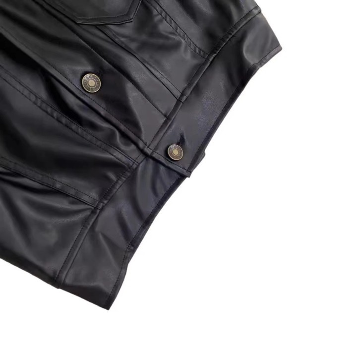 Black Leather Crop Jacket Flares Set