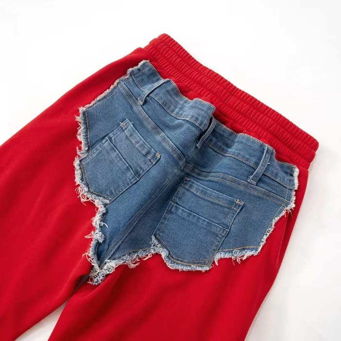 Denim Patchwork Straight Casual Trousers