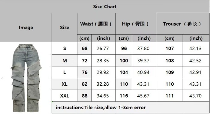 Detachable Denim Straight Denim Trousers Low Stretch