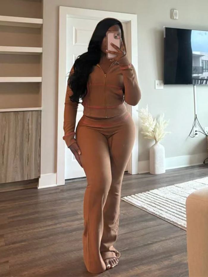 Waffle Weave Hoodie Tracksuit Flares Set
