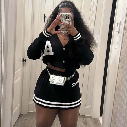 Cute College Cardigan Matching Skirt Set 