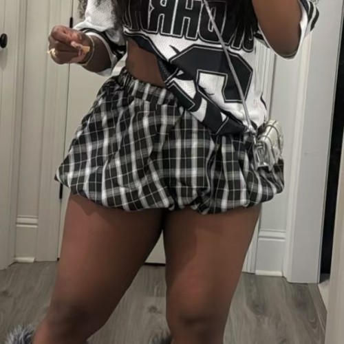 Cute Puffy Bubble Plaid Mini Skirt