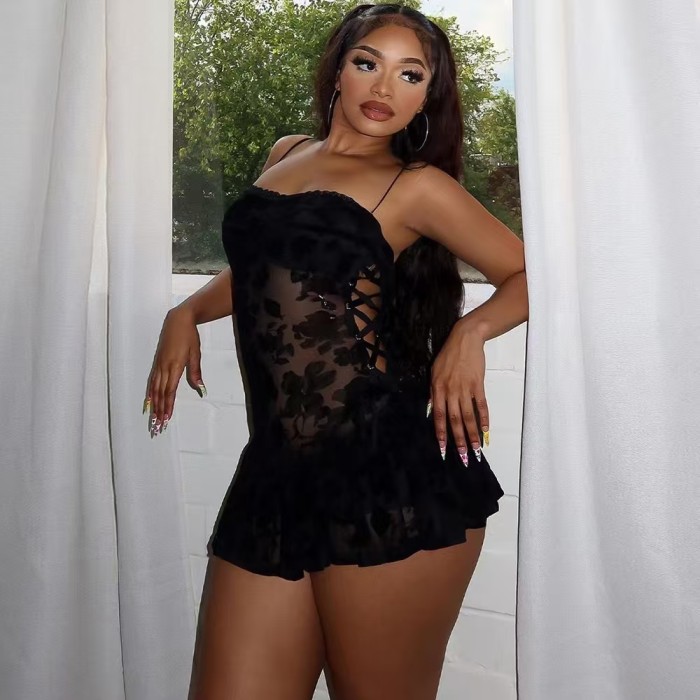 Floral Mesh Strap Mini Dress