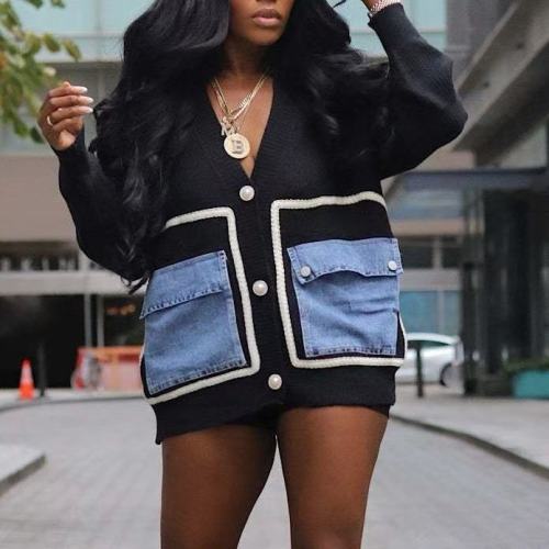 Denim Patchwork Cardigan Top