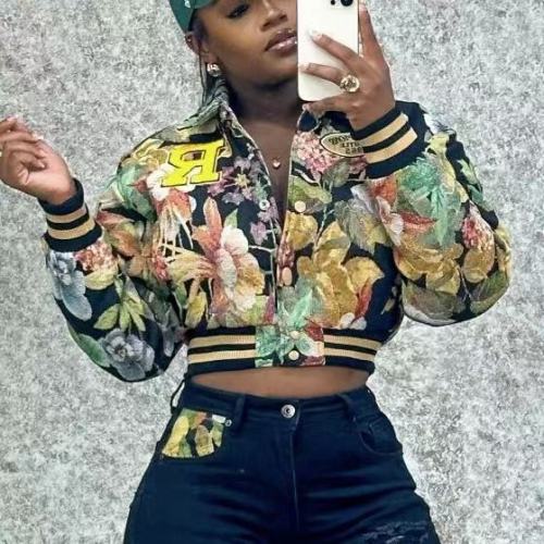 Floral Jacquard Crop Jacket