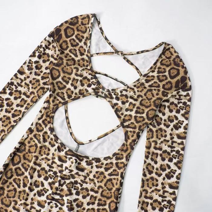Leopard Hollow Out One Piece Jumpsuit