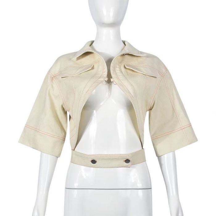 Sexy Cream Hollow Out Crop Top