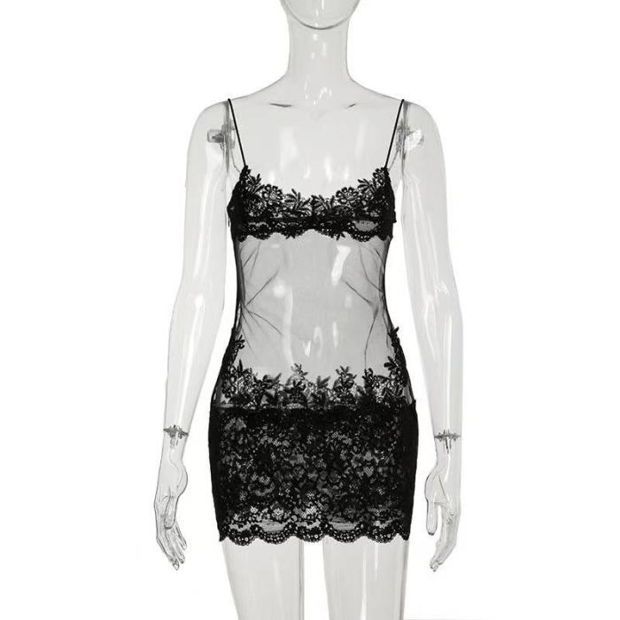 Sexy Lace Mesh Mini Dress