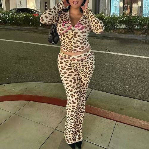 Cute Pink Leopard Hoodie Flare Set
