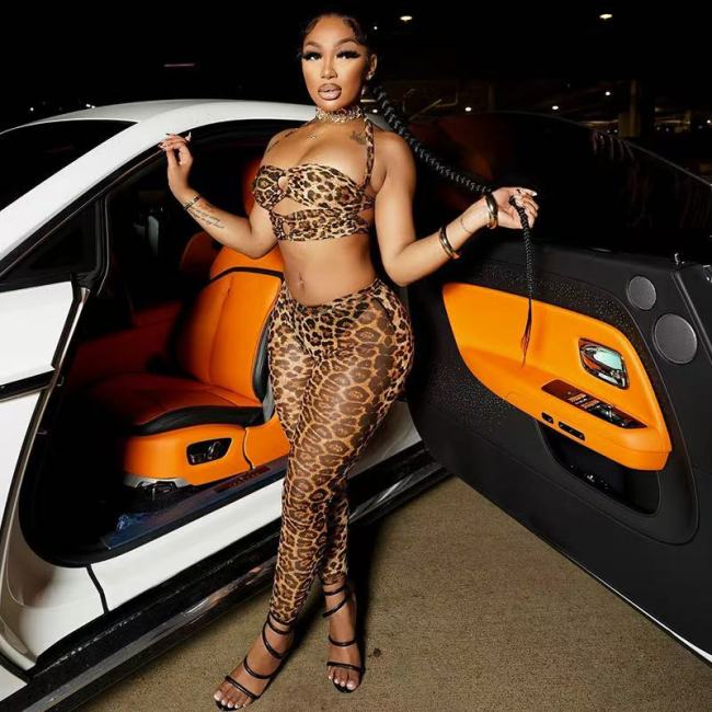 Sexy Leopard Halter Top Two Piece Set