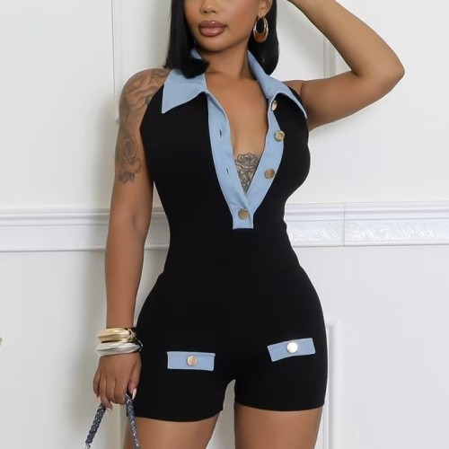 Summer Black And Blue Halter jumpsuit