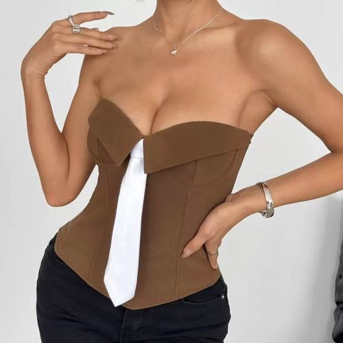 Sexy Necktie Tube Top Corset Brown 