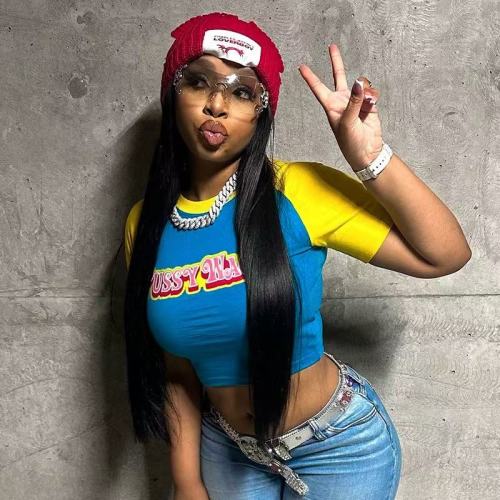 Blue And Yellow Graphic Crop Top 