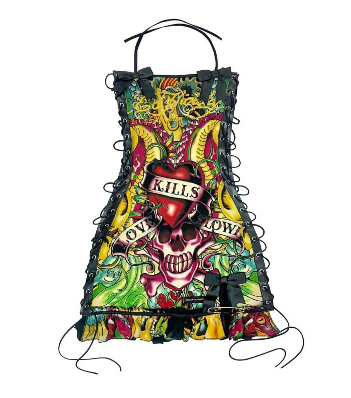 Vintage Floral Halter Lace Up Mini Dress