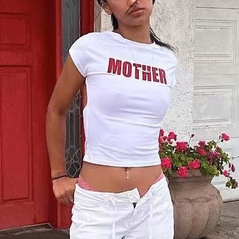 White Graphic Crop Top Tee 