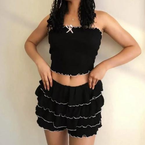 Cute Ruffles Tube Top Shorts Set
