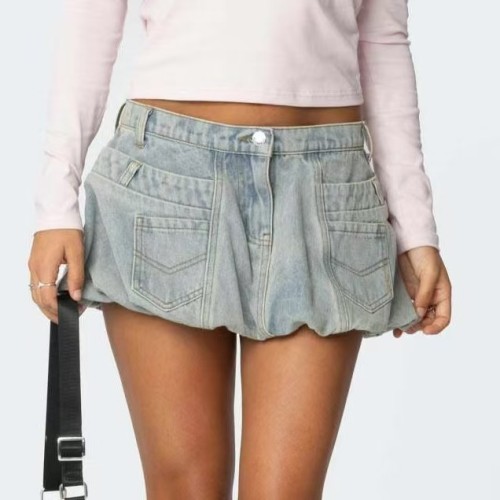 Denim Bubble Mini Skirt 