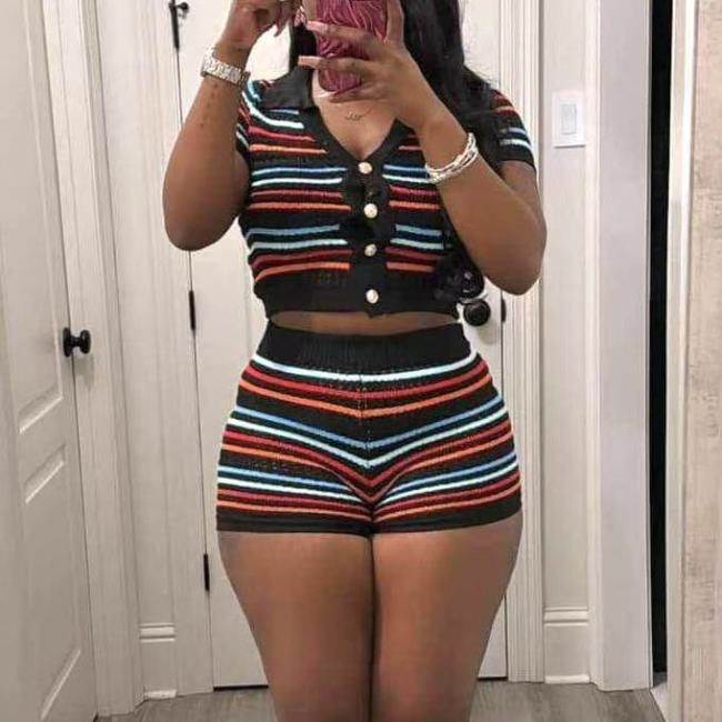 Knit 2 Piece Crop Shorts Matching Set