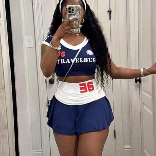 Navy Blue Crop Top Skort Set