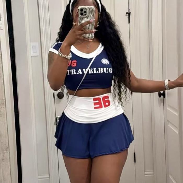 Navy Blue Crop Top Skort Set