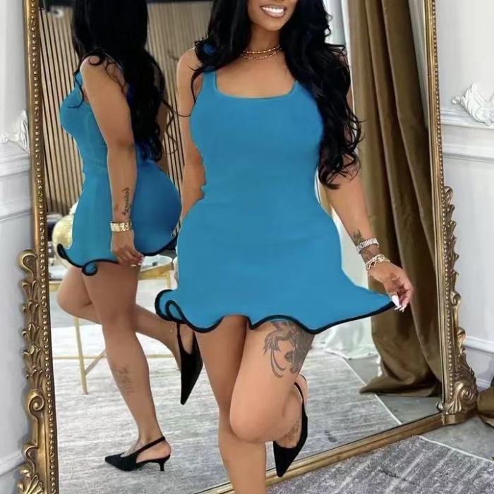 Rib Wavy One Piece Mini Dress 